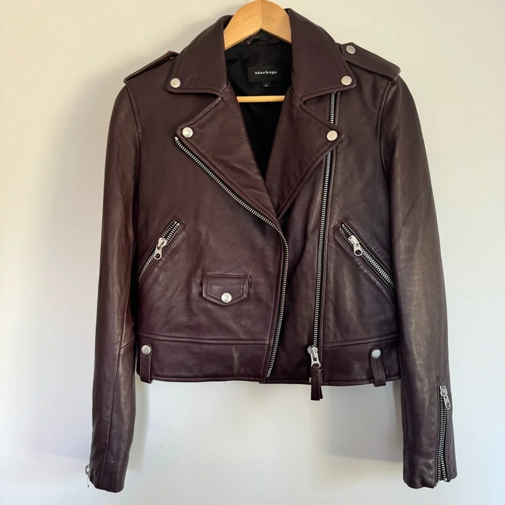 Mackage 'Baya' Bordeaux Leather Jacket Size: SP - Picture 3 of 9